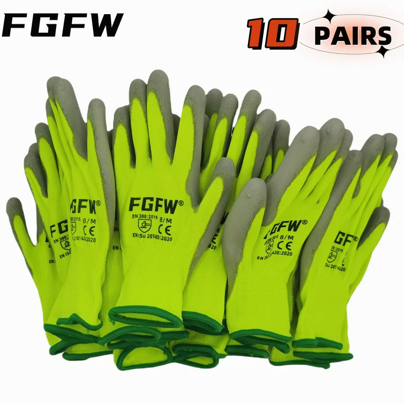 Woodworking Gloves - 10 Pairs Of PU Coated Work